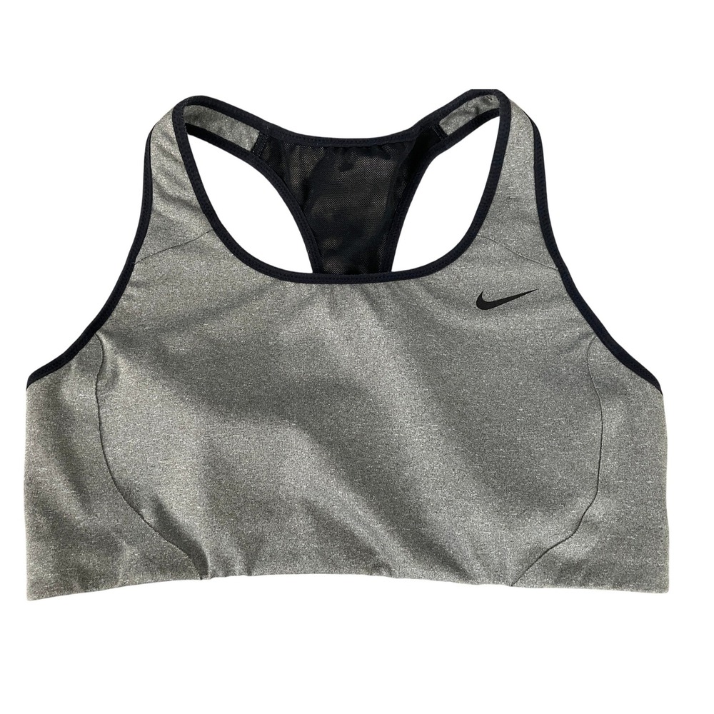 Nike Dri Fit Racerback Sports Bra Gray Black Athletic Workout Women's Medium‎